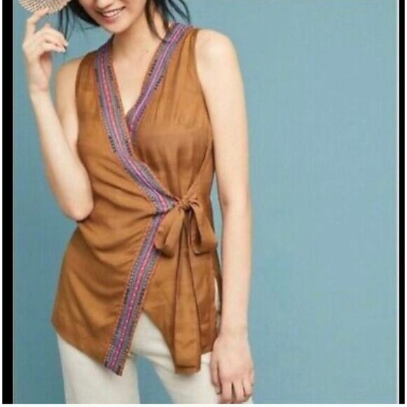 Maeve by Anthropologie Liviana Embroidered Wrap Top Size Small - Picture 1 of 13